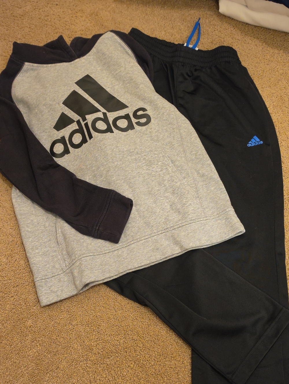 adidas Kids Gray & Black Logo Sweatshirt with Black Joggers